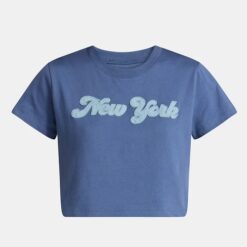 No Boundaries Embroidered Boxy Big Girl Cropped Tee - Blue
