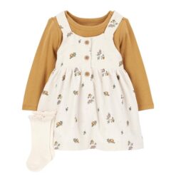 Carter's Child of Mine Baby and Toddler Girl Dress Set, 3-Piece - Brown