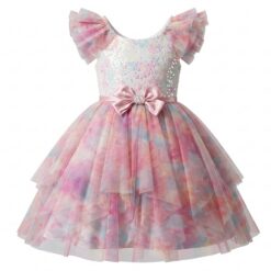 Jona Michelle Girls Special Occasion Flutter Sleeve Dress - Pink