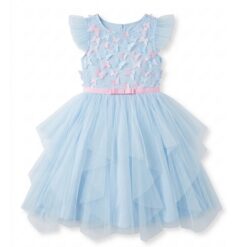 Jona Michelle Girls Special Occasion Flutter Sleeve Dress - Blue