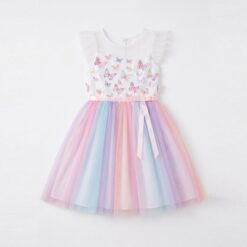 Jona Michelle Girls Special Occasion Pastel Rainbow 3D Butterfly Tulle Dress